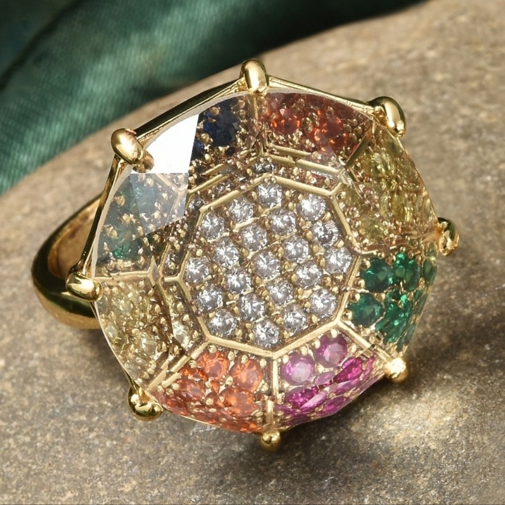 NEW Simulated Topaz & Multi-colored Diamond Geometrical Ring Size 8